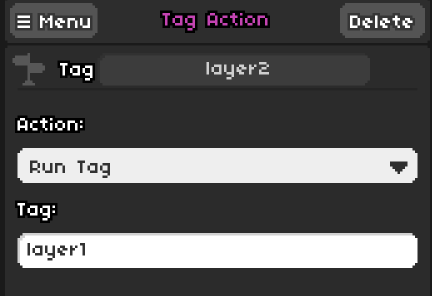Tag Action event tagged with 'layer2' running tag 'layer1'