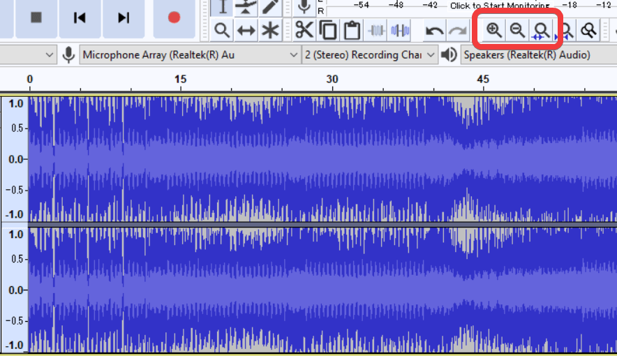 Zoomed-in waveform in Audacity