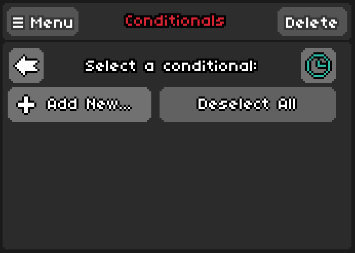 Options that appear when opening the conditionals menu