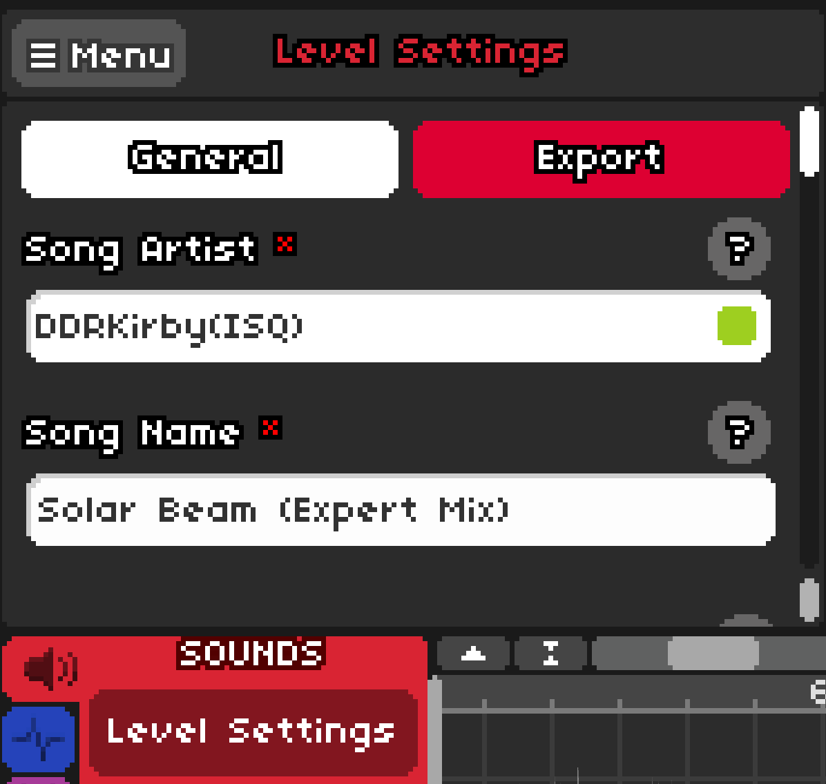 Level settings for Solar Beam (Expert Mix)